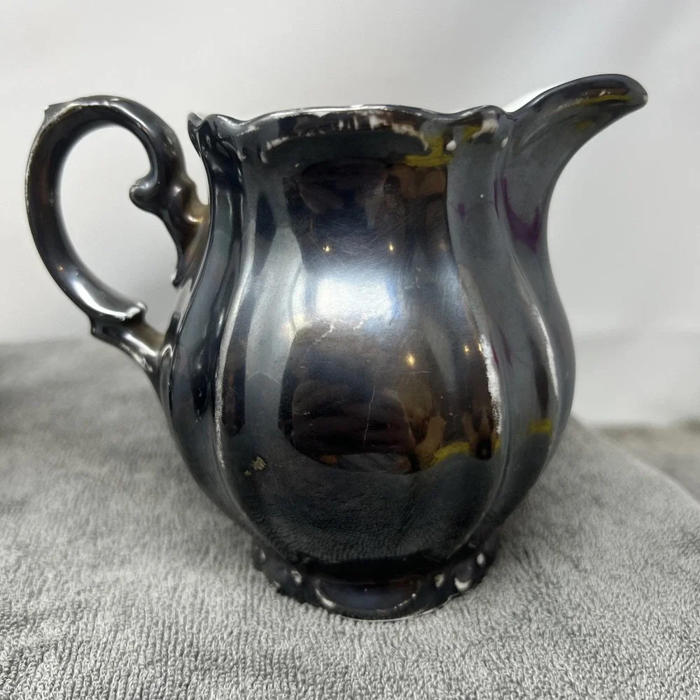 Vtg Parbus Bavaria Silver Overlay Porcelain Lidded Sugar Bowl & Creamer Set